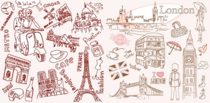 dibujo de línea vector de París y Londres