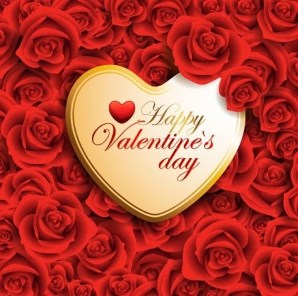 hati valentine vektor merah di latar belakang mawar