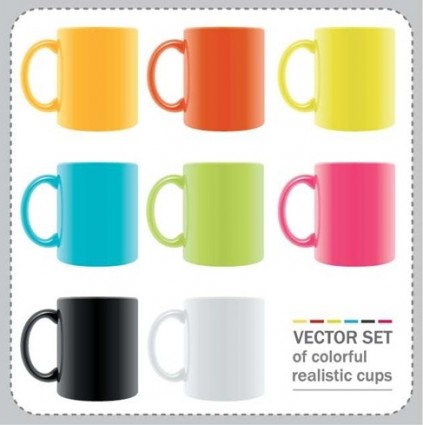 Vector set cangkir realistis warna-warni
