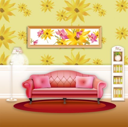 kanapa w domu pokój dzienny stylowy tapeta wektor