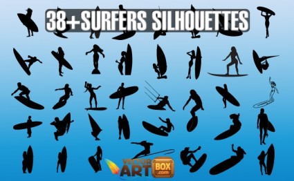 Vector siluetas de surfistas