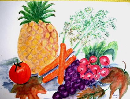 pintura de frutas legumes