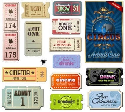 Vintage Movie Ticket Vektor set