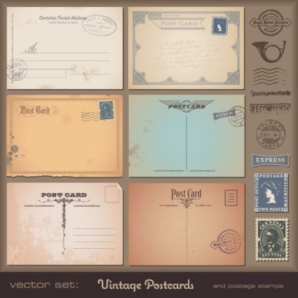 Vintage Postcards And Postage Stamps Vector