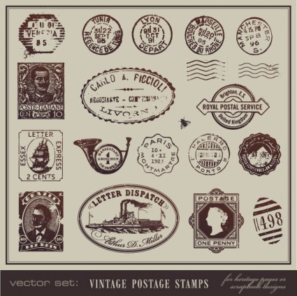 Vintage cartes postales et timbres postaux le vecteur