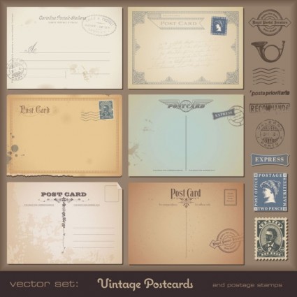 Vintage bưu thiếp và tem vector
