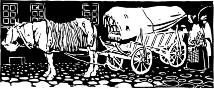 wagon ใน cobblestones ปะ