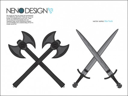 narzędzia wojenne topory i miecze