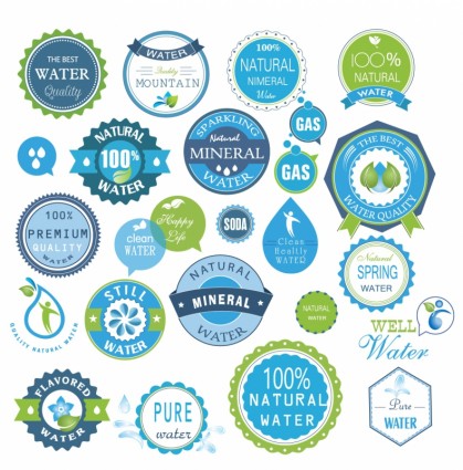 conjunto de emblemas e adesivos de água