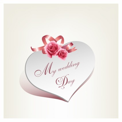 Hochzeit Karte-Herzform mit rose und pink ribbon