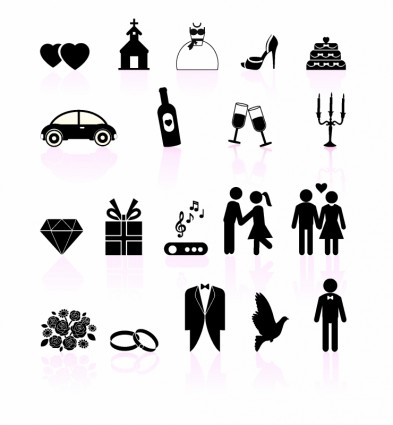 Свадебный день черно-белый набор иконок