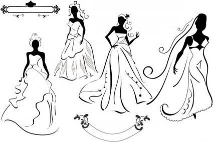 silhouette vecteur de mariage robe