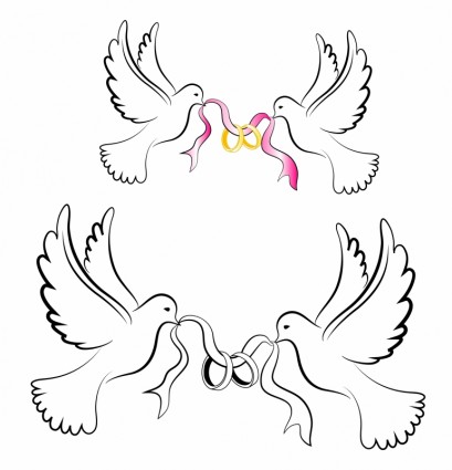 белые Свадебные голуби с кольцами