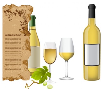 vetor garrafa e copos de vinho branco