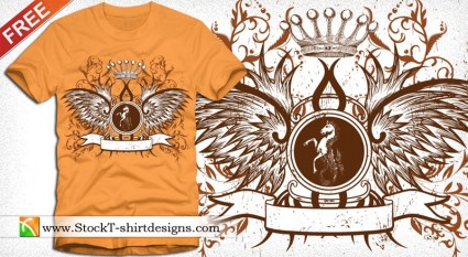 Escudo alado con corona y floral libre diseño de la camiseta