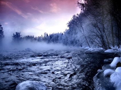 Зимняя река Обои для рабочего стола Зимняя природа