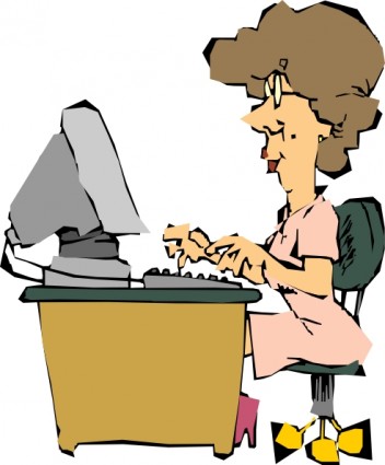 mujer usando una computadora clip art
