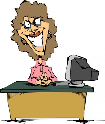 mujer usando una computadora clip art