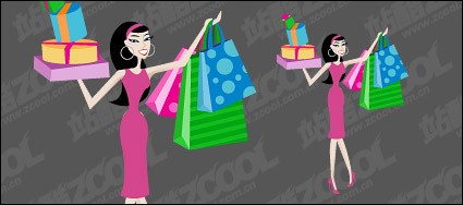 女性購物向量素材