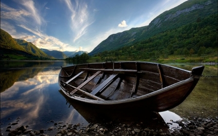 قارب خشبي ورق جدران المناظر الطبيعية الطبيعة