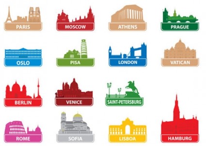 famose città del mondo, costruendo vettoriale silhouette