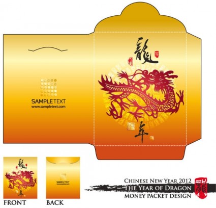 année du vecteur modèle enveloppe rouge dragon