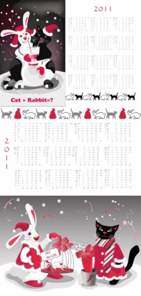 año del vector de plantilla de calendario del conejo