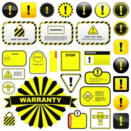 Yellow Warning Signs And Labels Vector