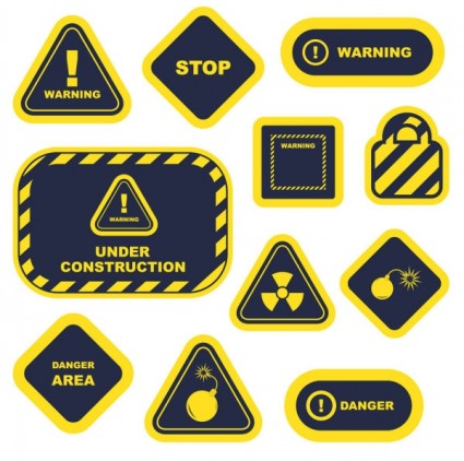 kuning peringatan tanda-tanda dan label vektor