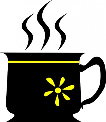 尤裡 · 黑杯子用黃色花卉剪貼畫