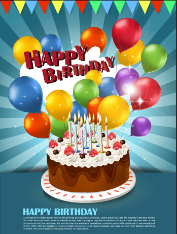 cake and colorful balloons birthday background 27388