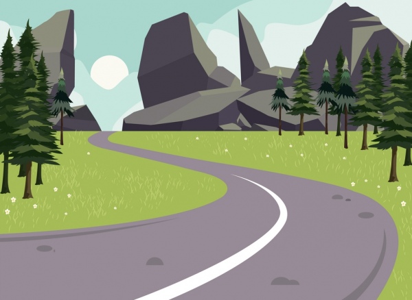 Mountain Landscape Background Road Rock Icons Multicolored Design-vector  Landscape-free Vector Free Download