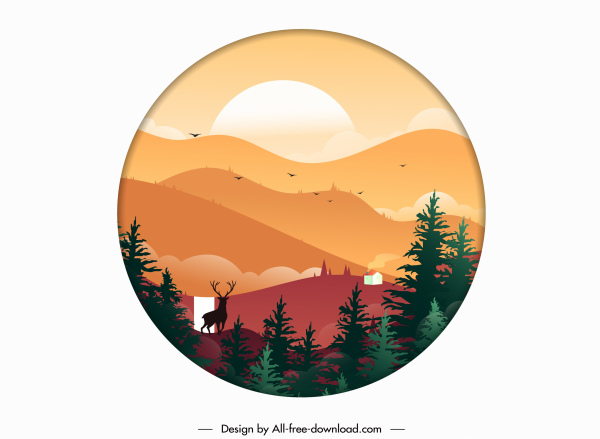 Nature Scenery Background Colorful Flat Circle Isolation-vector  Abstract-free Vector Free Download