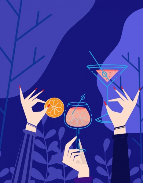 Party Background Cheering Hands Cocktails Icons-vector Icon-free Vector  Free Download