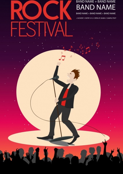 Rock Festival Poster Male Singer Icon Audience Silhouette-vector Icon-free  Vector Free Download