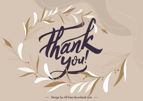 Thank You Background Template Elegant Leaves Sketch-vector Background-free  Vector Free Download