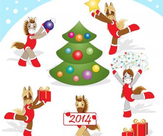有趣的horses14新年设计矢量