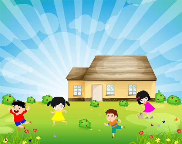 Kids Playing Outside Clipart