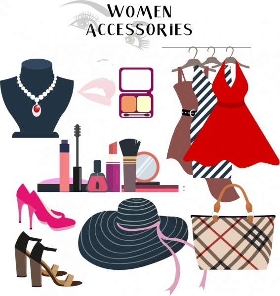 Woman Accessories Icons Colorful Objects Design-vector People-free ...