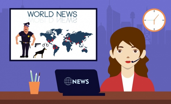 World News Background Reporter Icon Colored Cartoon Design-vector Misc-free  Vector Free Download